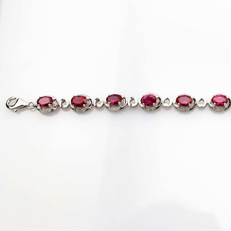 Sterling Silver 5x7mm Oval Ruby Cubic Zircon Tennis Bracelet(B06PINK)