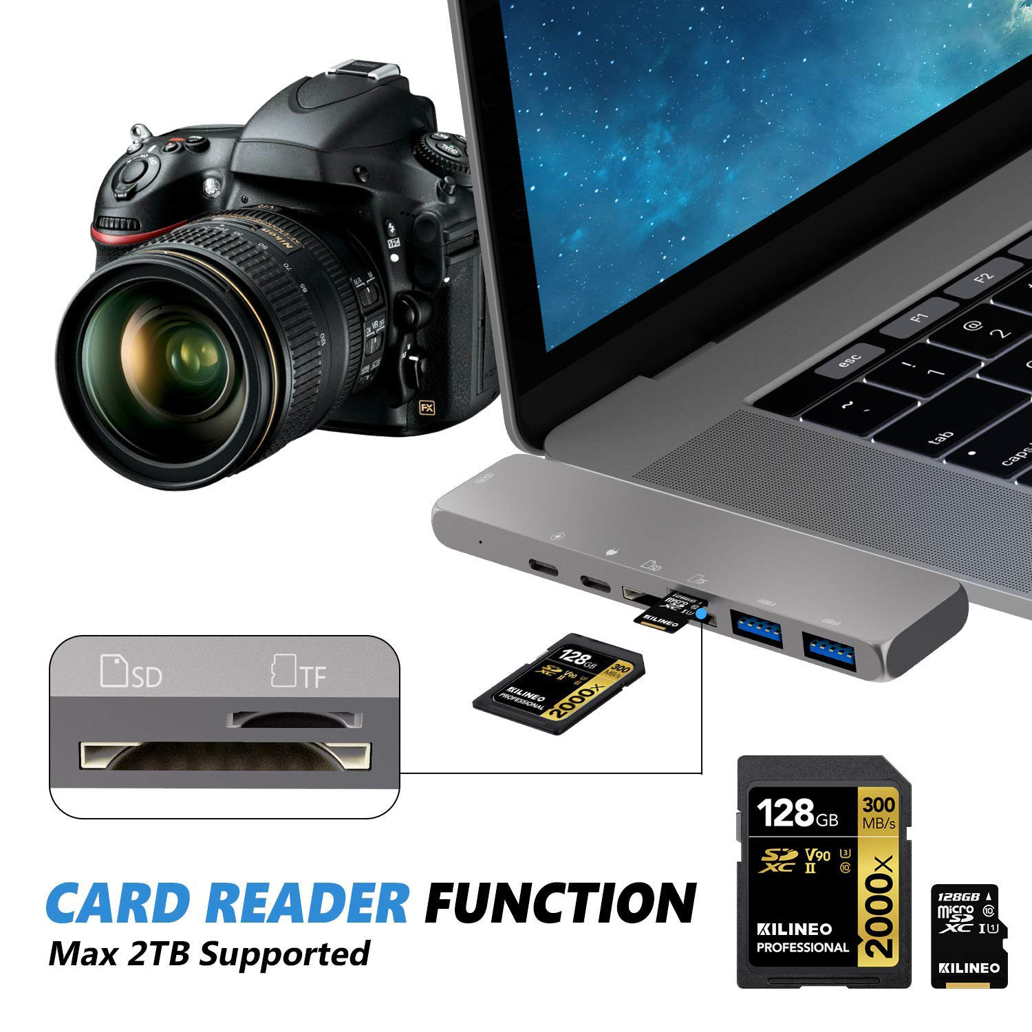Multi Function 6 in 1 USB 3.0 Mini Adapter Hub Type-C USB3.0 USB-C Adapter Type C Hub