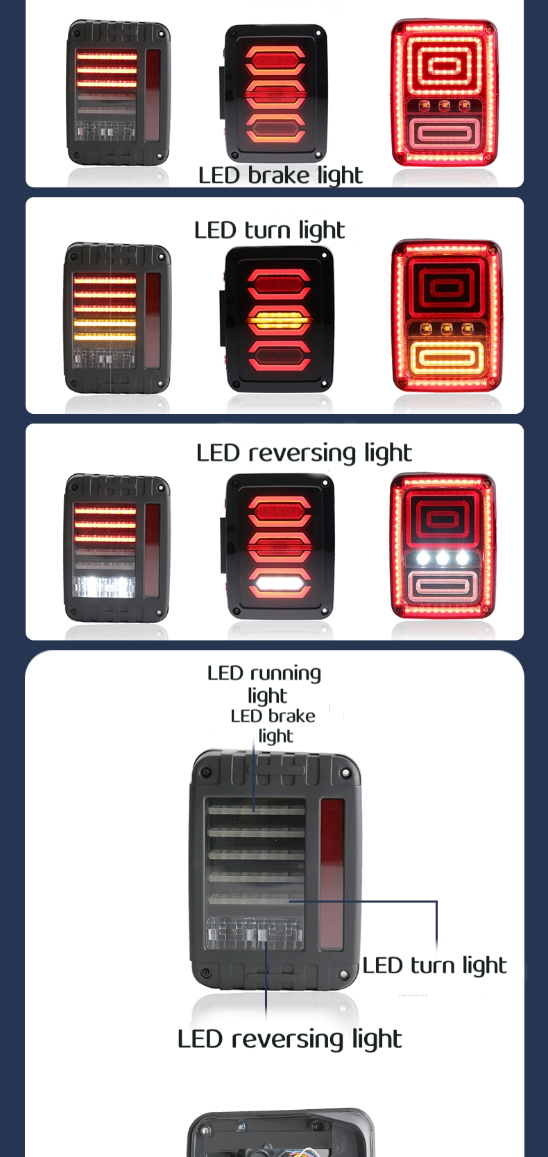 LED Tail Lights Rear Brake Lamps Turn Stop Reverse For Jeep Wrangler TJ CJ JK