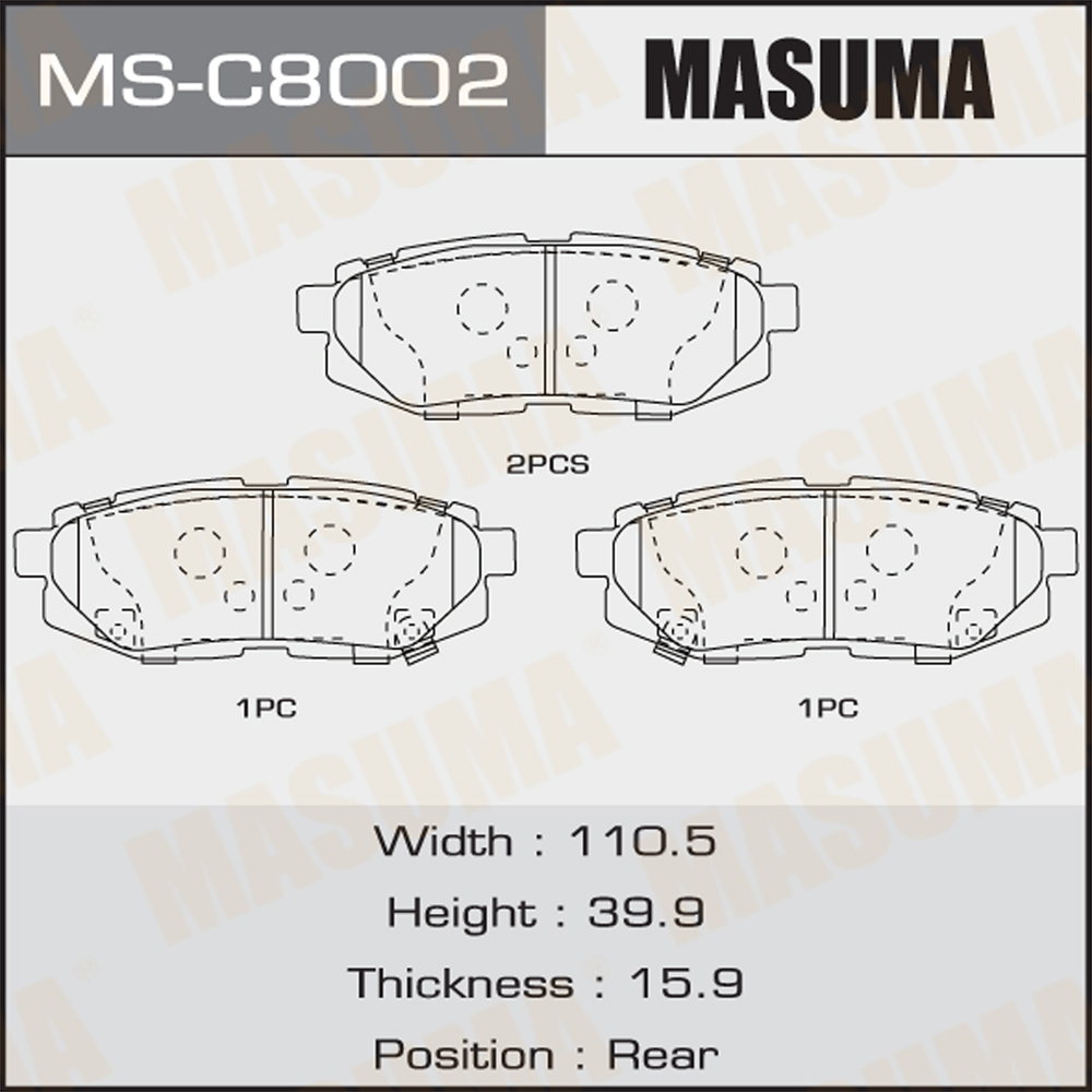 Subaru 2012- Year MS-C8002N MASUMA Auto Chassis Parts Low Met Brake Pads Set ASV40L