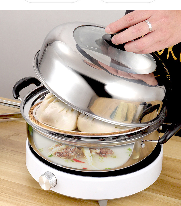 Wholesale 28cm Cooking Pot 2 Layer Cooking Steamer Stainless Steel Food Steamer Steamer Pot With Lid