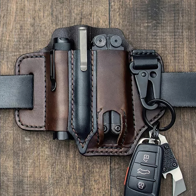 Wholesale Tactical Multi Tool Belt Leather Bag Holster Outdoor Camping Hunting Waist Leather Pocket