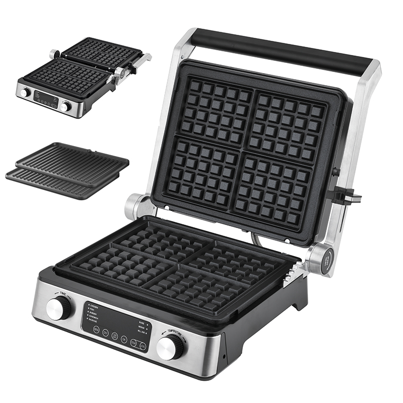 1200W Detachable Contact Grill 3 Plates 105 180 Degree Open Temperature Adjust Knob Electric PTFE Non-Stick For Household BBQ