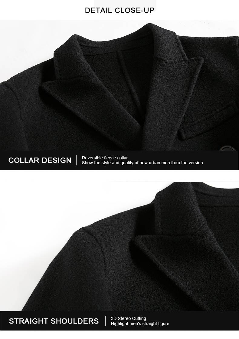 Pure Wool Vertical Stripes Double-Breasted Men's Coat with Short Length and Cashmere
