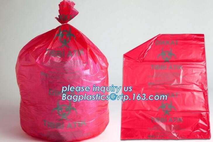 Biohazard infectious plastic waste bags Dustbin liners, PE biohazard eco bag, Biohazard Bags for medical waste use, pac