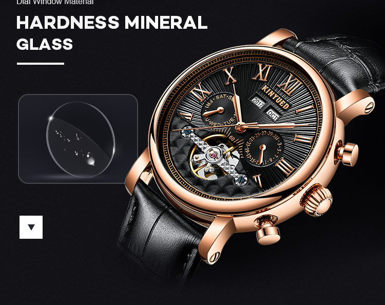 Gold Cover Minimalist Mechanical Watch Comfortable Soft Black Strap