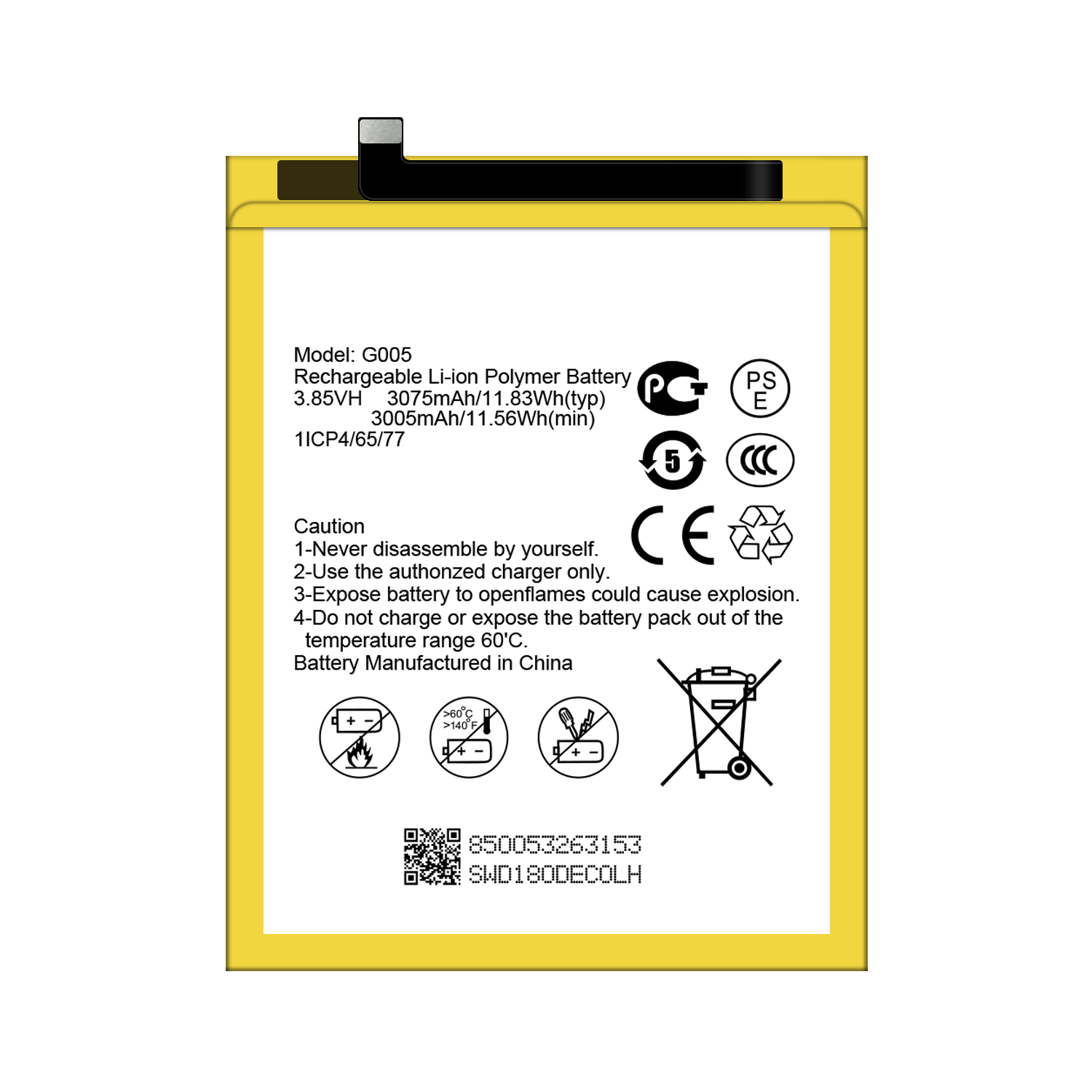 3075mAh GM8 Replacement Battery 3.85V G005 Original Lithium-ion for General Mobile