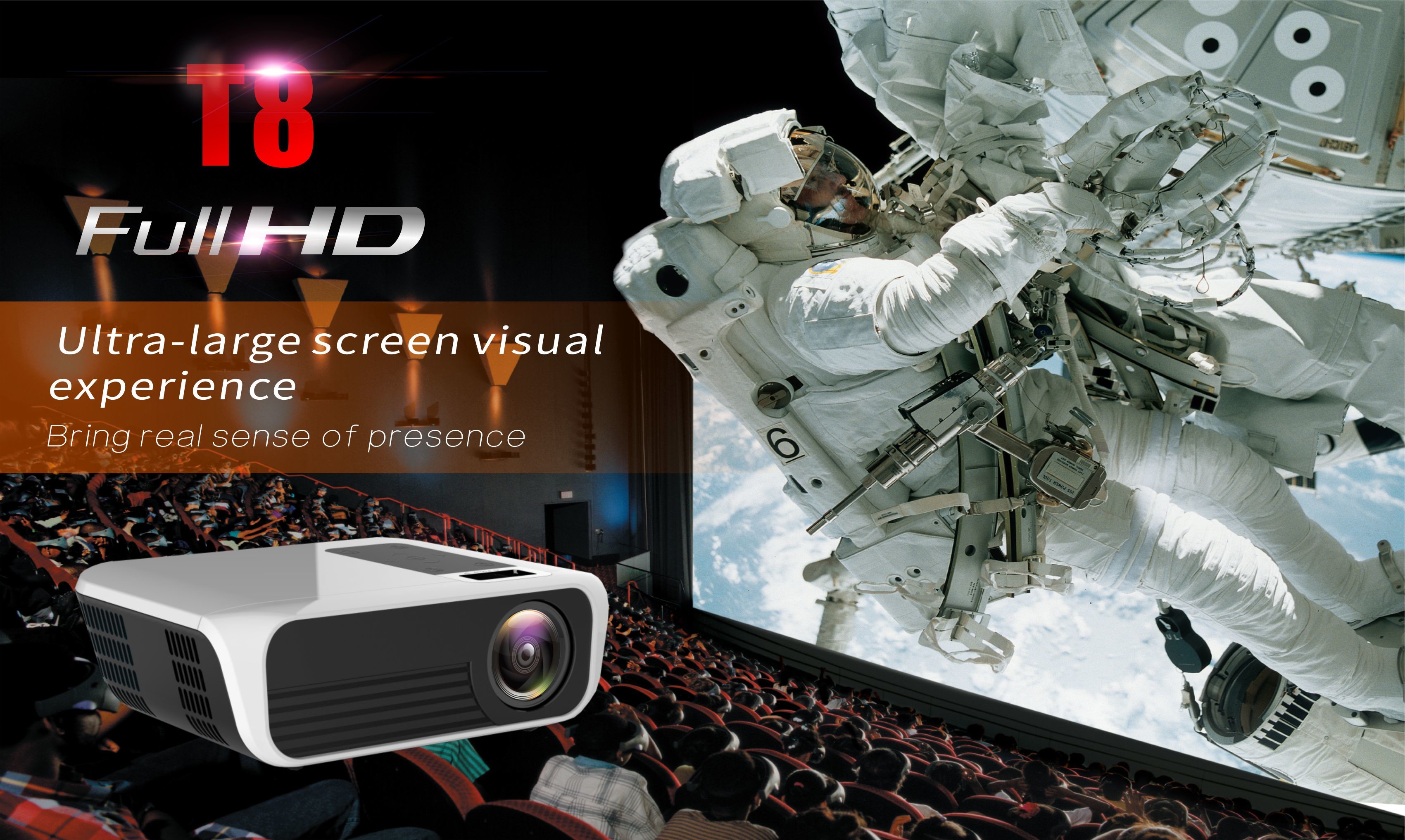 200" 3000lm HD Mini LED Projector 1080P T8 Full Hd Projector For TV DVD PC