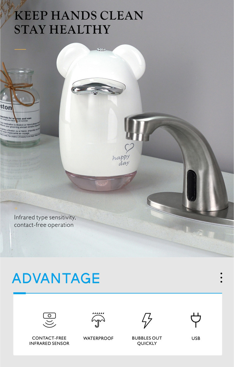 1800mAh Cute Automatic Soap Dispenser PETG Infrared Motion Detector