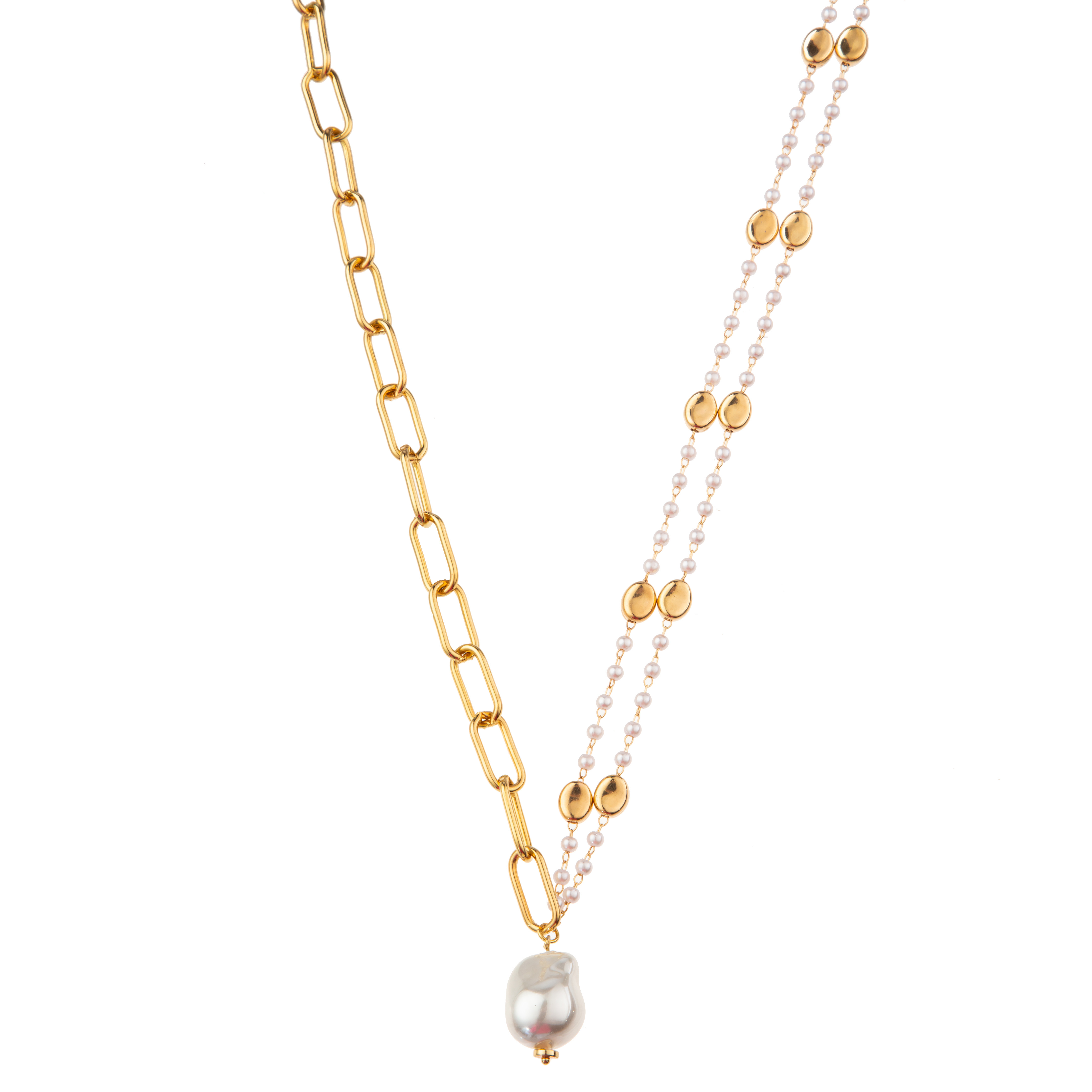 Multicolor Beaded 14K Gold-Plated Chain Link Gemstone/Pearl/Turquoise Pendant Necklace