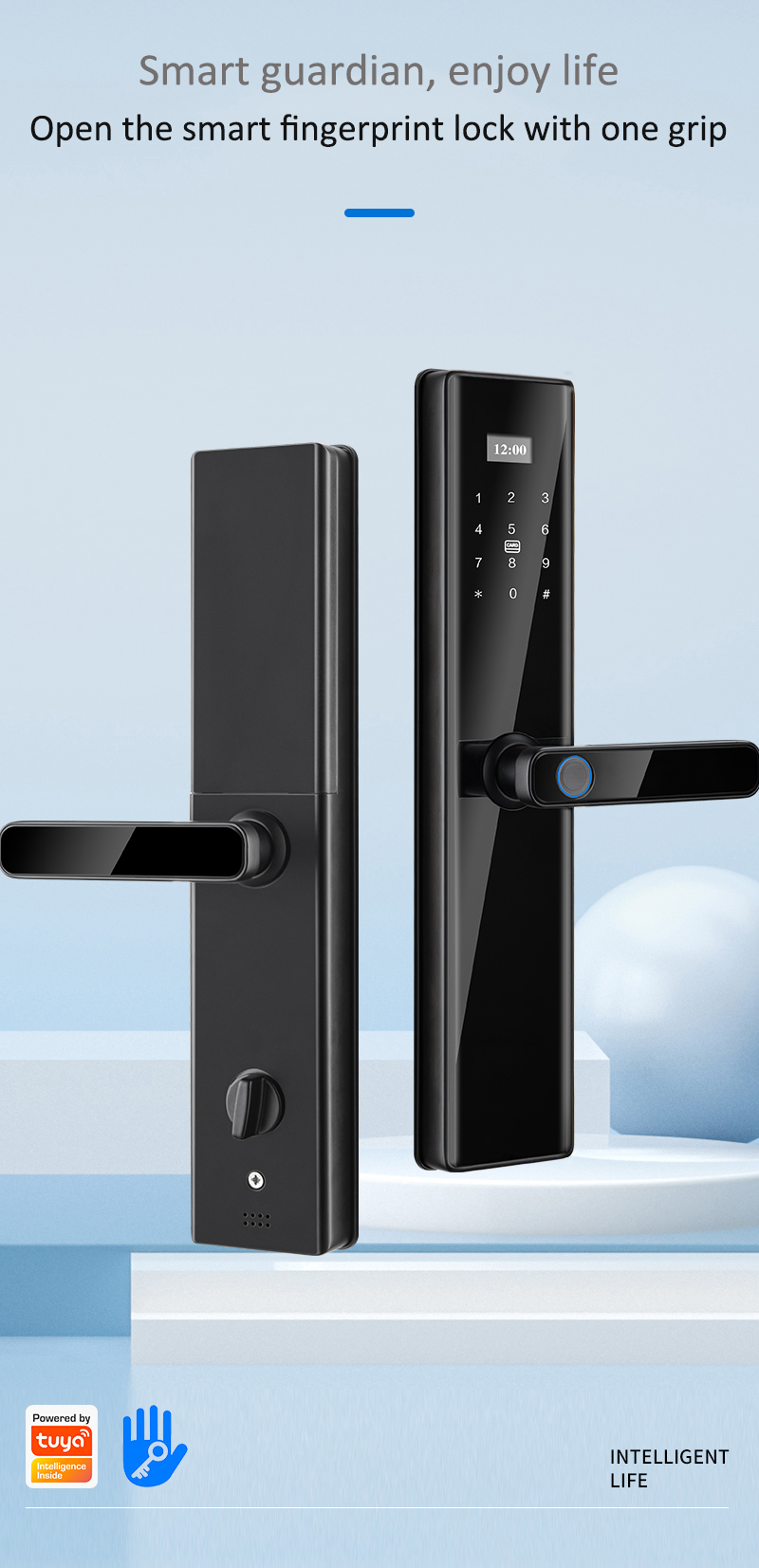 Key Password Card Fingerprint Smart Lock Aluminum Alloy and Tempered Glass