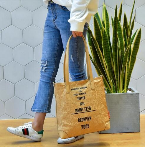 Cheap Lightweight Cheap Brown Custom Made Print Logo Water-proof Tyvek Paper Tote Shopping Bageco reusable promotion gif
