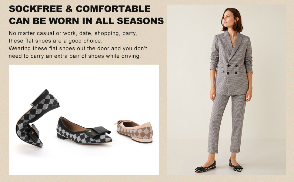 Soft And Lightweight Women Flat Leather Shoes Plaid Pattern for Office