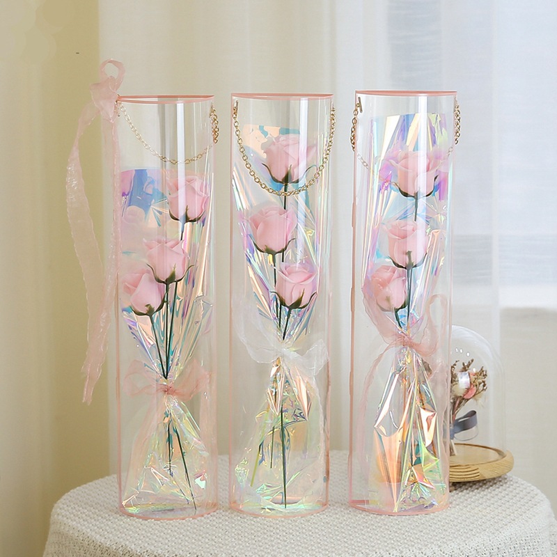 Design Logo Round Cylinder PVC Box for Custom Different Shape Florist Rose Packaging