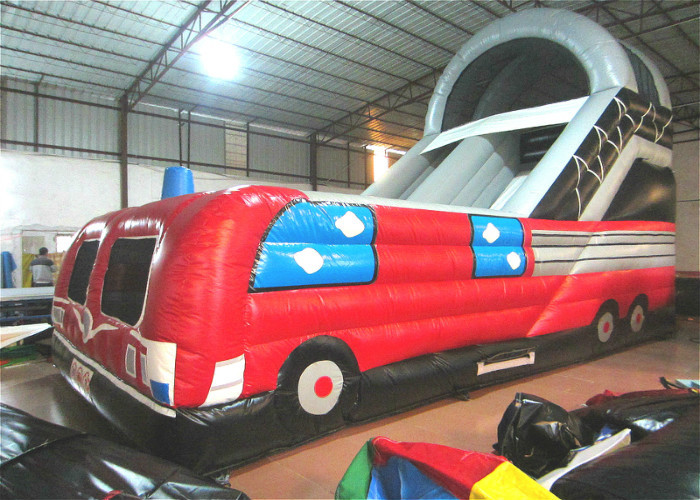 Closed inflatable bus standard slide hot fire truck inflatable dry slide fire fighting truck inflatable slide