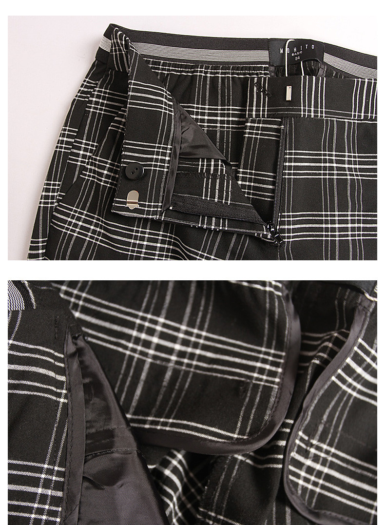 Stockpapa Black And Coffee Half Elastic Waist Plaid Skinny Pants womens