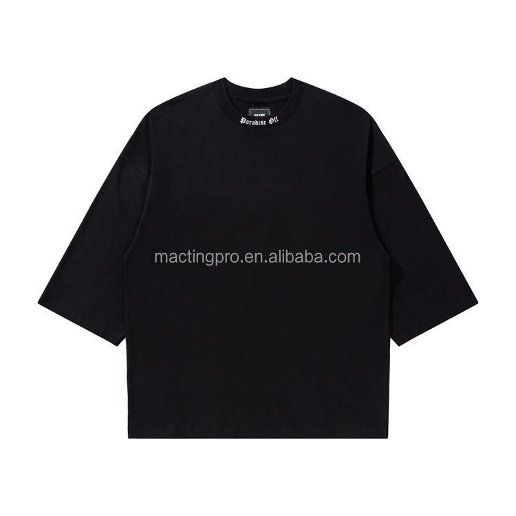 Custom T-Shirt Oversized Three Quarter Boxy Fit Drop Shoulder with Gothic Letter Print