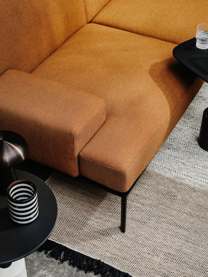 Atmosphere Hotel Large Space Corner Sectional Fabric Sofa Black Iron Feet
