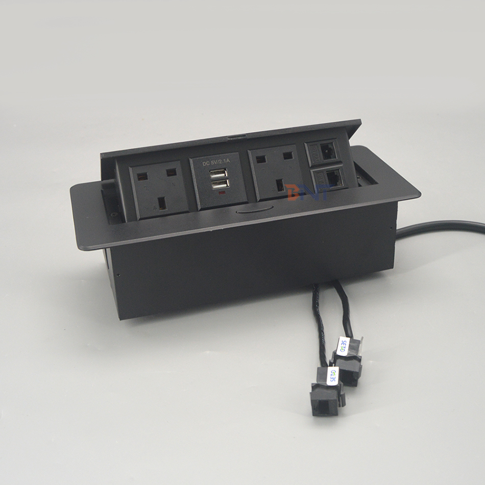 Cat6 network flush mount table top power outlet with UK power outlet