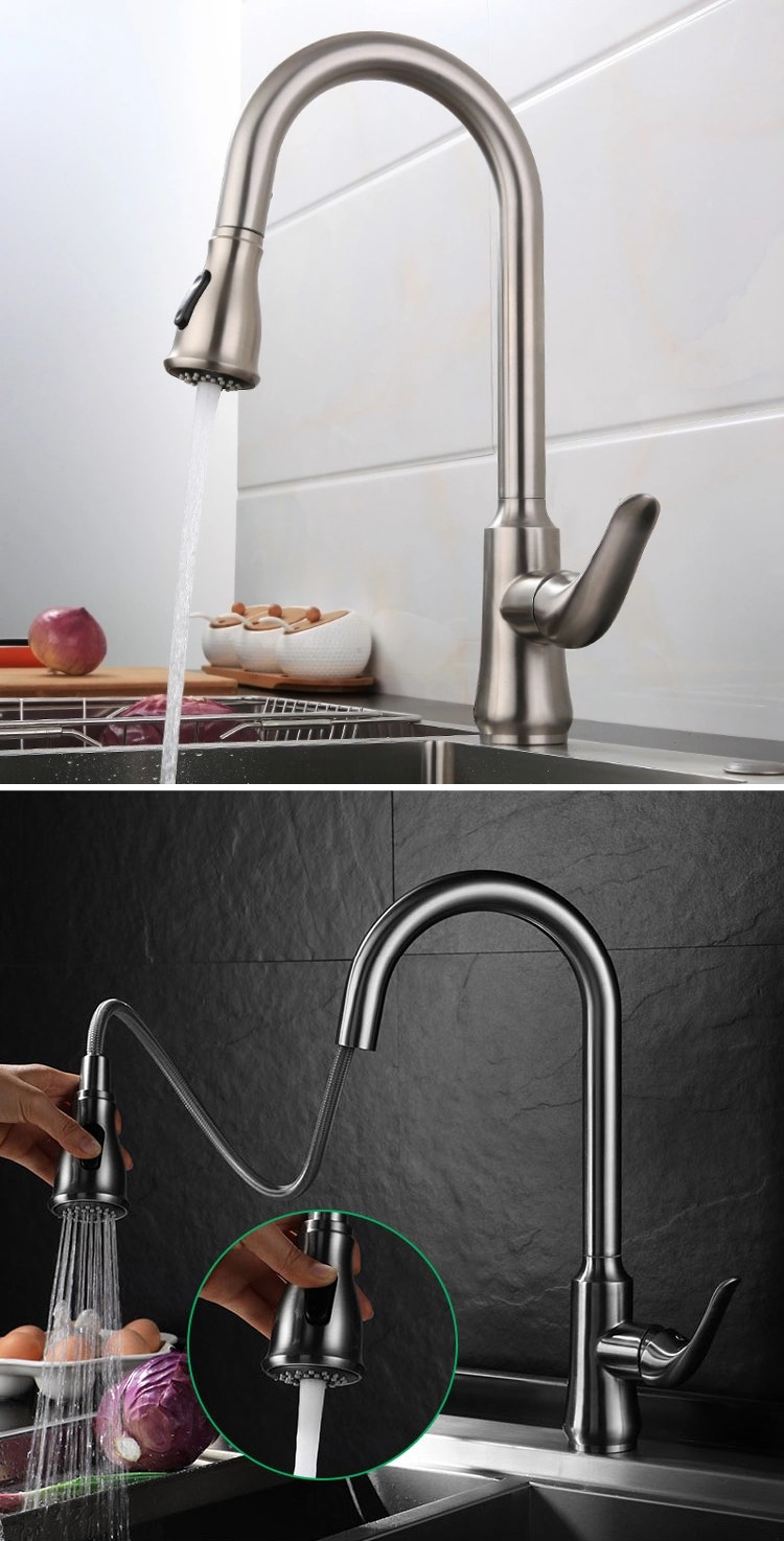 Thick Stainless Steel Kitchen Mixer Tap With Pull Out Spray
