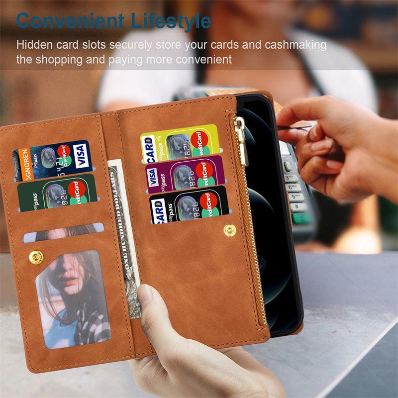 Back Cover For Iphone 15 Pro With Hanging Rope 15 Ultra Luxury Wallet Case Card Magnetic Holder TPU Leather Phone Case