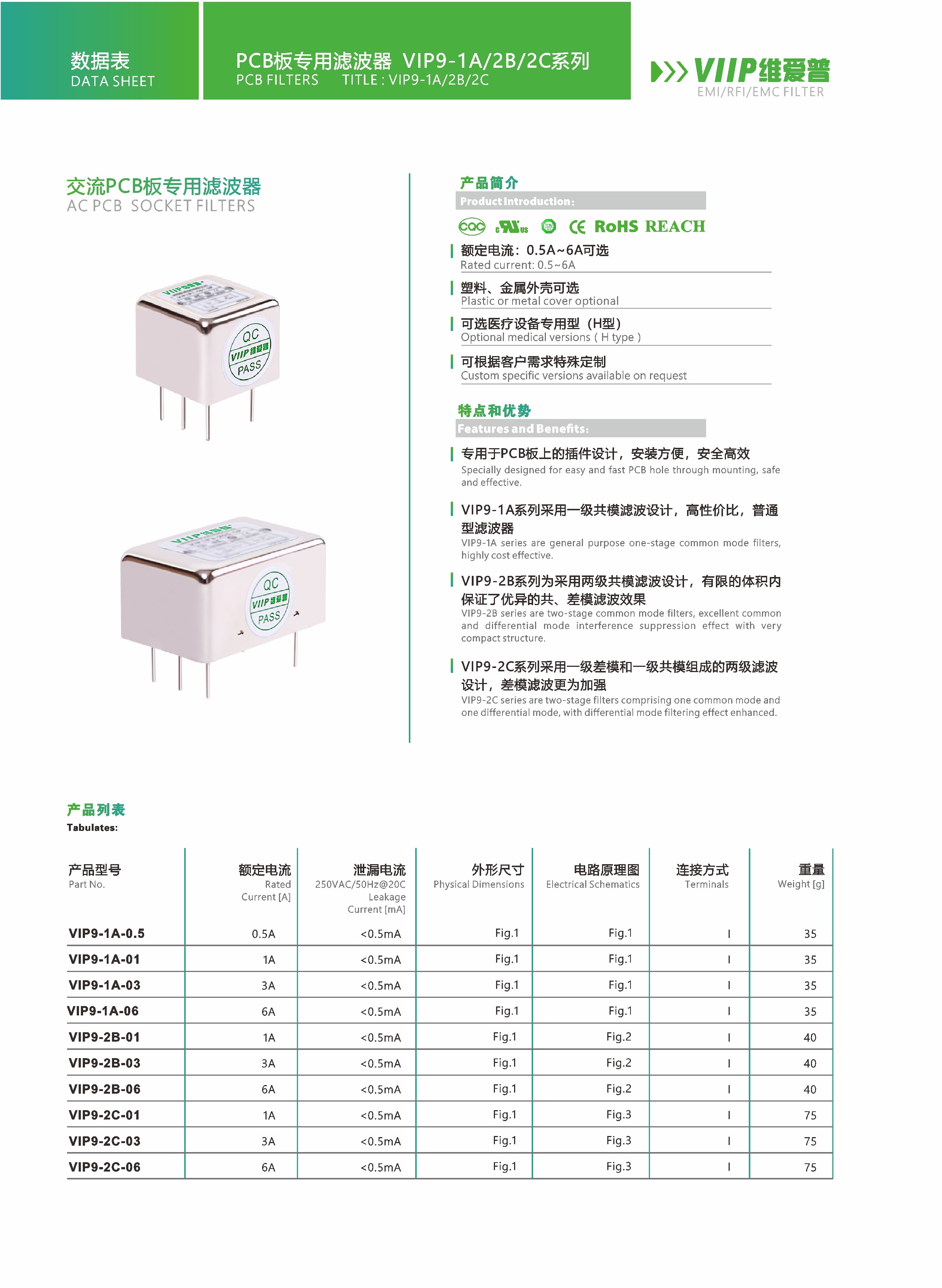 PCB Socket Common Mode Filters 110V 250V DC Emi Power Line Filter