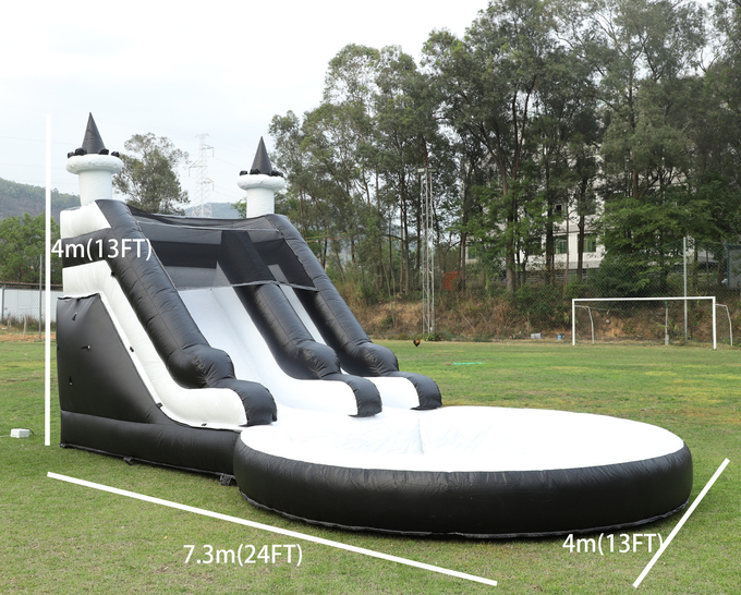 Water Slide Inflatable White and Black Waterslide Kids Slide with Bigger Water Splash Pool