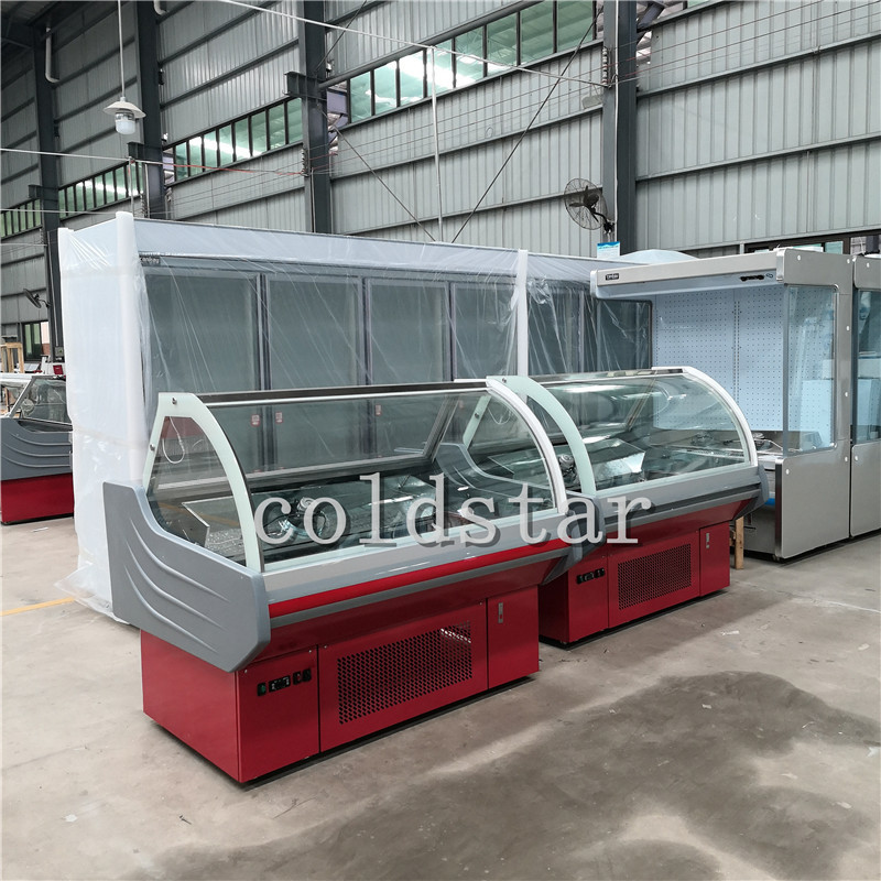Supermarket meat display counter deli-case fridge
