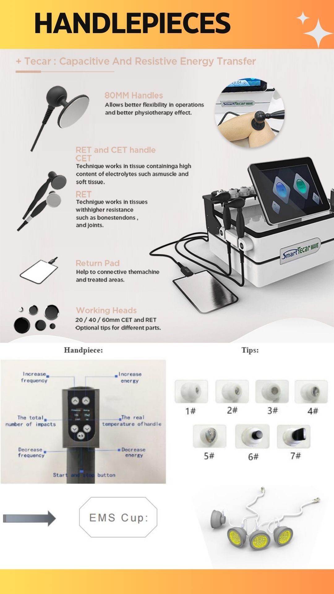 3 In 1 Portable Smart Tecar Ret Cet Pain Relief Shockwave Therapy Machine Ret Cet Rf Slimming Machine