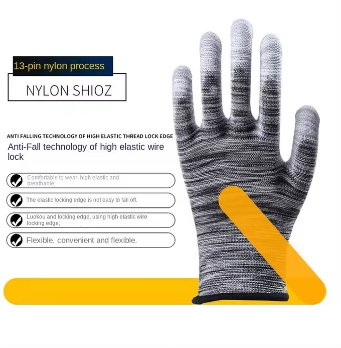 PU Finger Gloves Nylon Glue Impregnated Thin Anti Skid And Wear Resistant Labor Protection Gloves