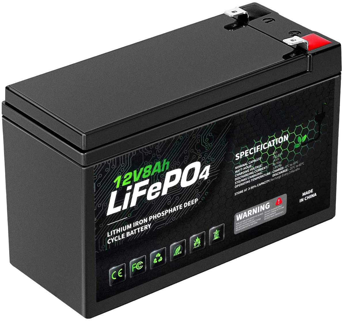 RV Solar Lithium Phosphate Battery Marine 12V 8Ah Lead Acid Battery Replacement