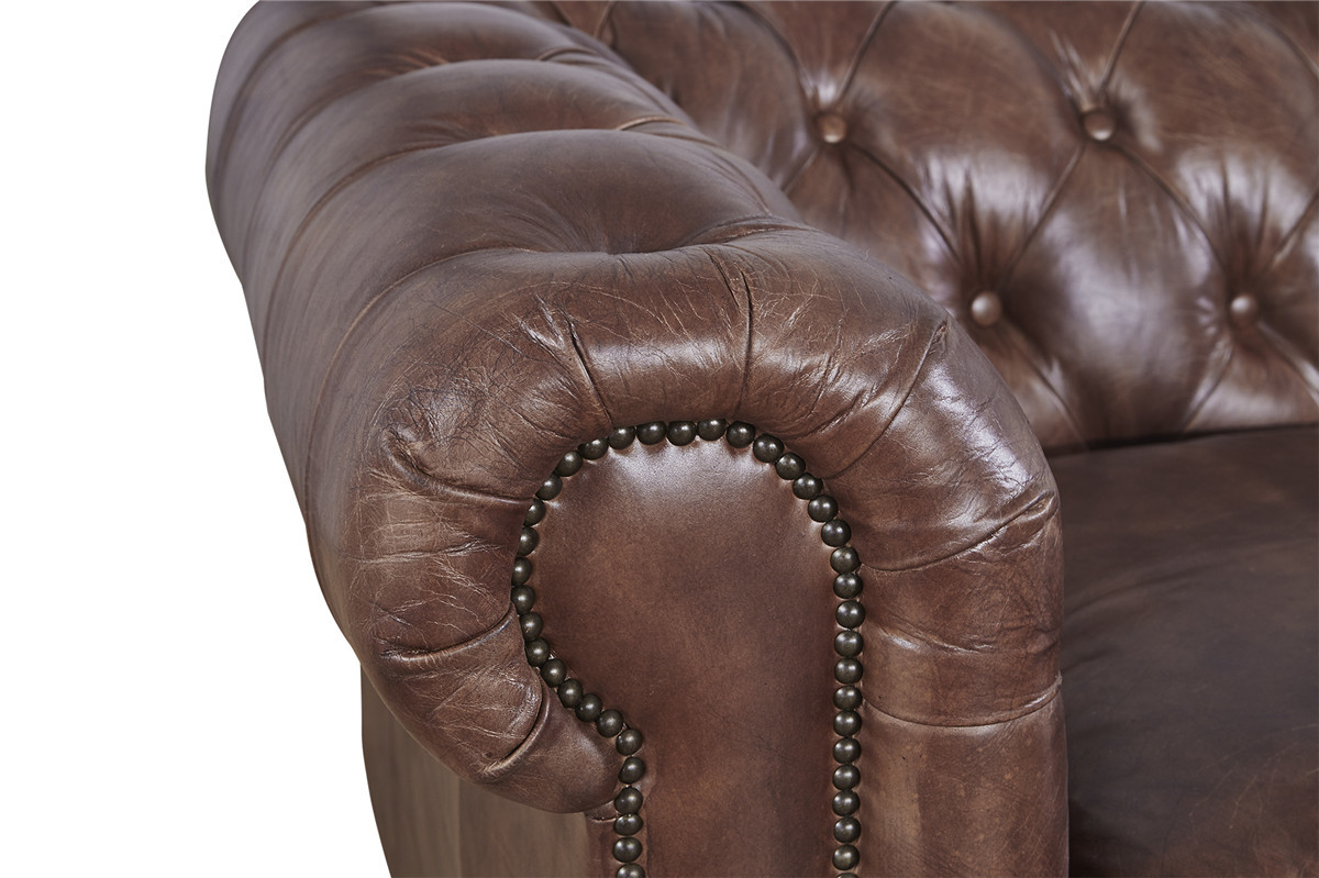 Chesterfield 2 Seater Chocolate Leather Sofa , Modern Sectional Two Person Sofas