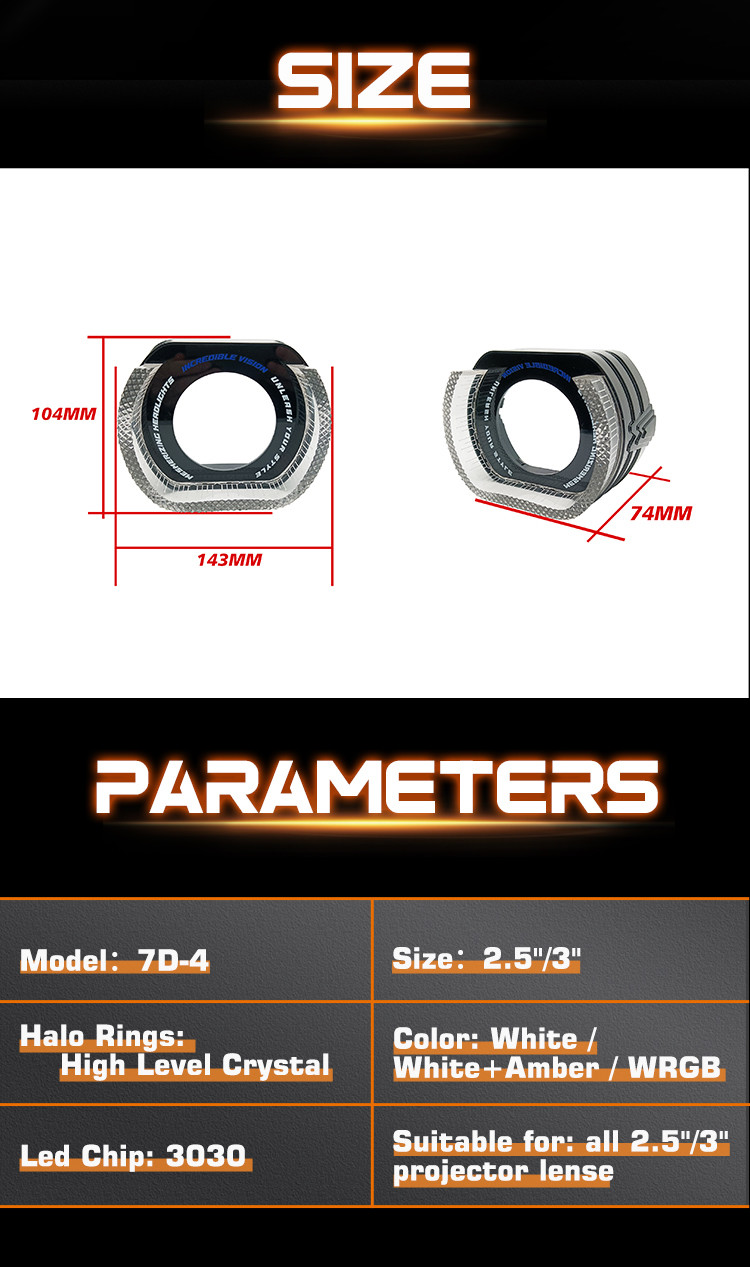 7D-4 Crystal Shroud 3030 LED Angel Eyes 3 Inch White Color Black Shroud High Level