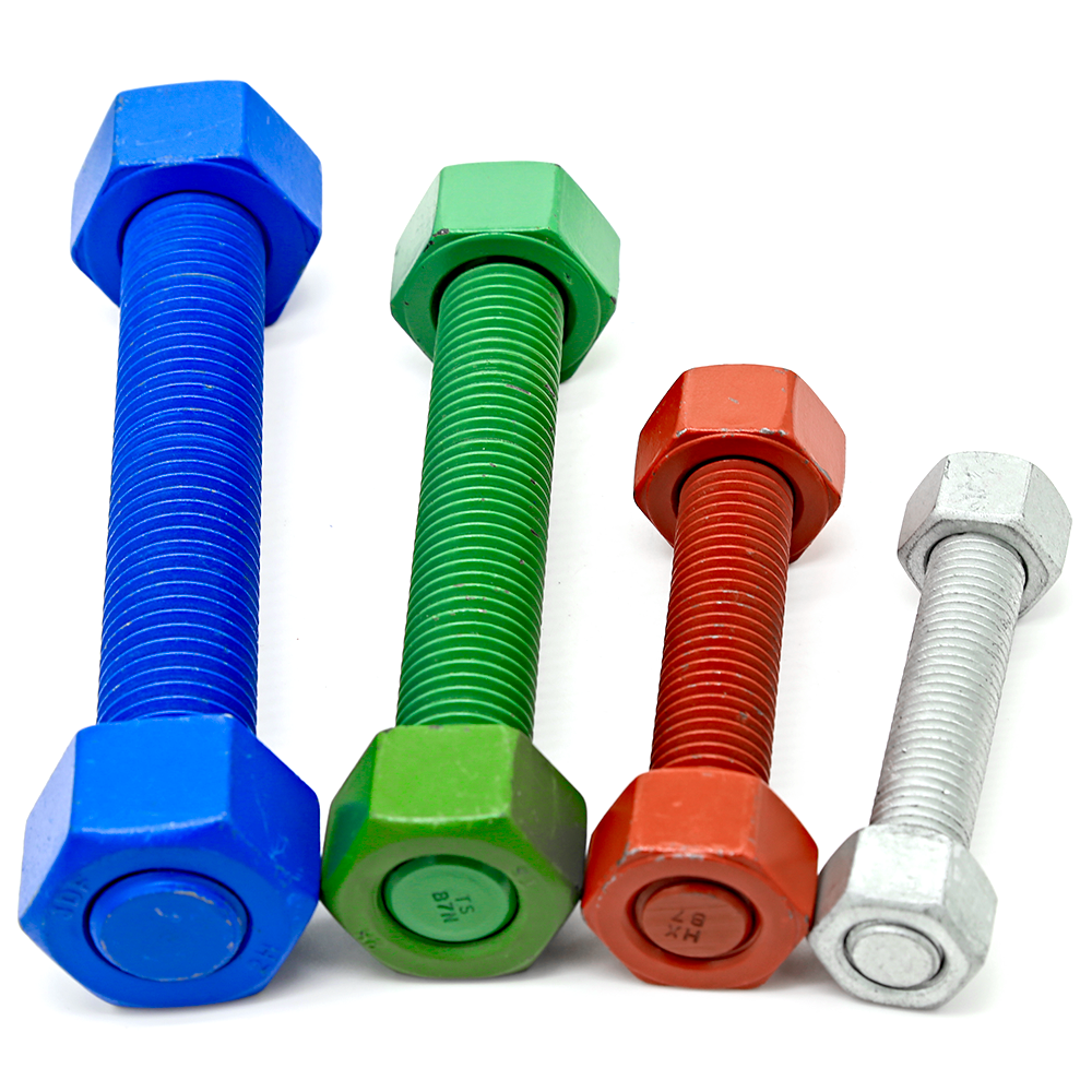 1/2" X 70 mm B7 / A194 Gr. 2h Fluorocarbon Coating Stud Bolts Nuts 2 Pcs HDG Finish for Heavy Duty Applications