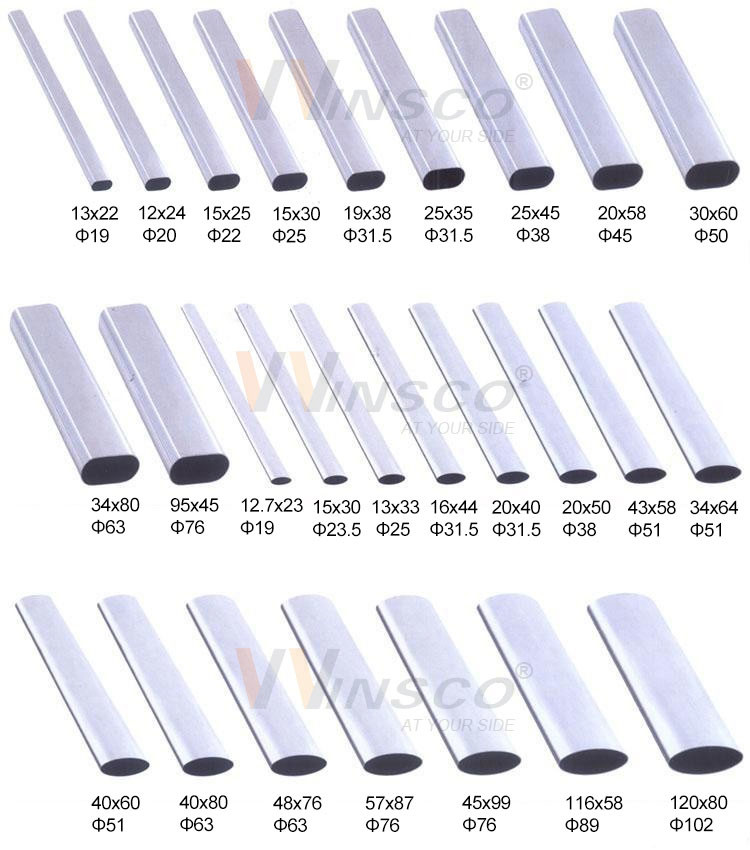 Aisi 201 304 316 Stainless Steel Oval Tube Inox Stair Handrail Ellipse Pipe Size Customized Decorative
