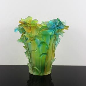 China Amber Orchid Vase Crystal Incense Burner Green 190*190*220mm on sale