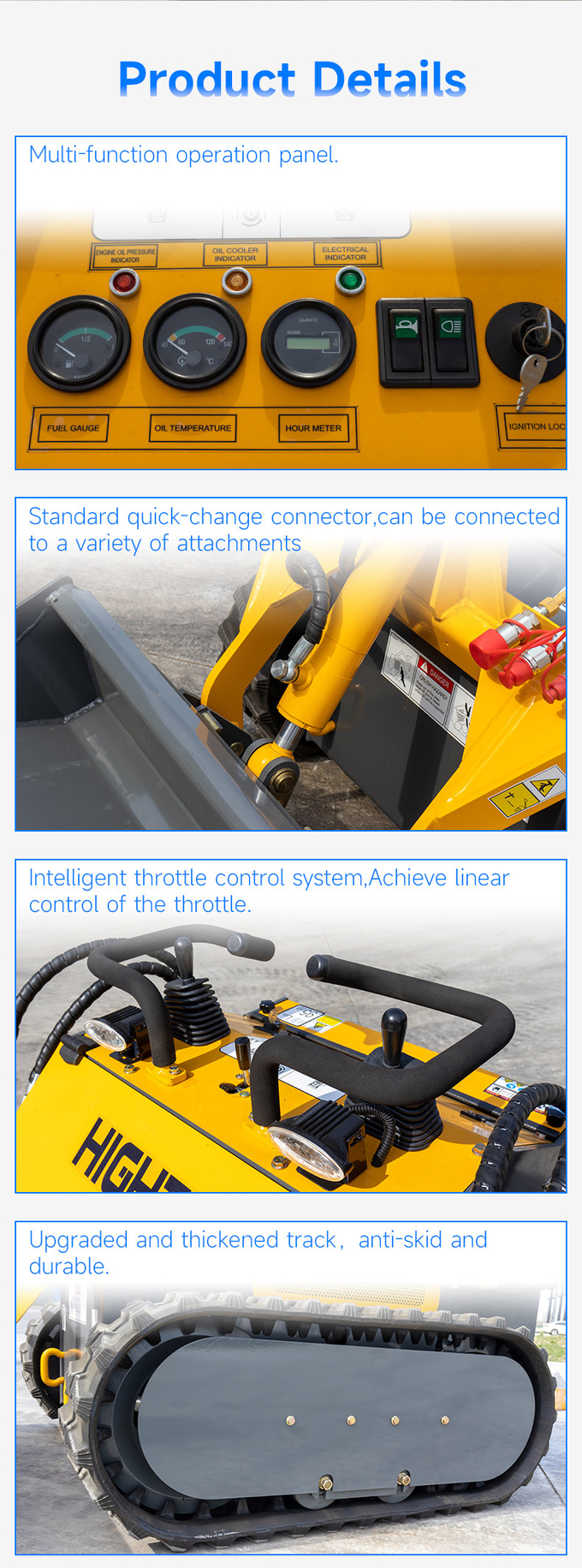 HTS380 Hydraulic Mini Skid Steer Loader EPA Engine Small Crawler Loader