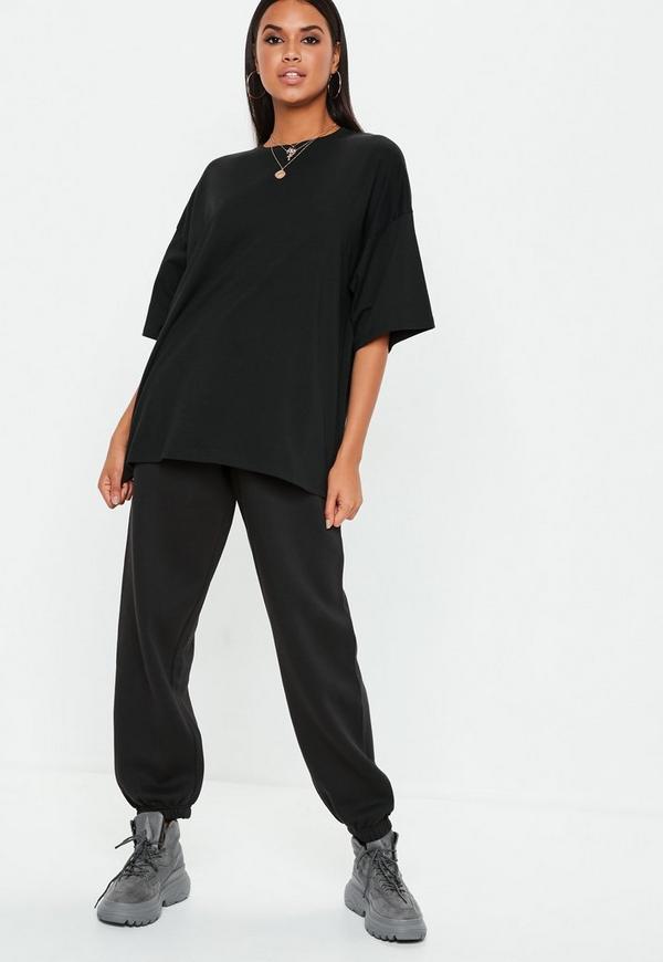 Logo Custom Black Drop Shoulder Oversized T Shirt Clothing Women