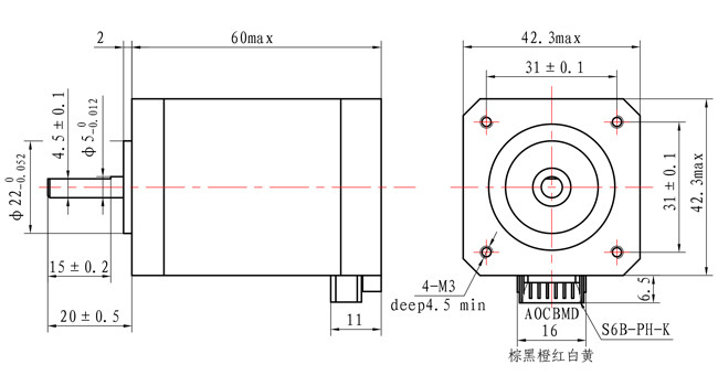 1.2A Robot Arm Nema 17 Stepping Motor 1.8 Degree 2 Phase High Precision