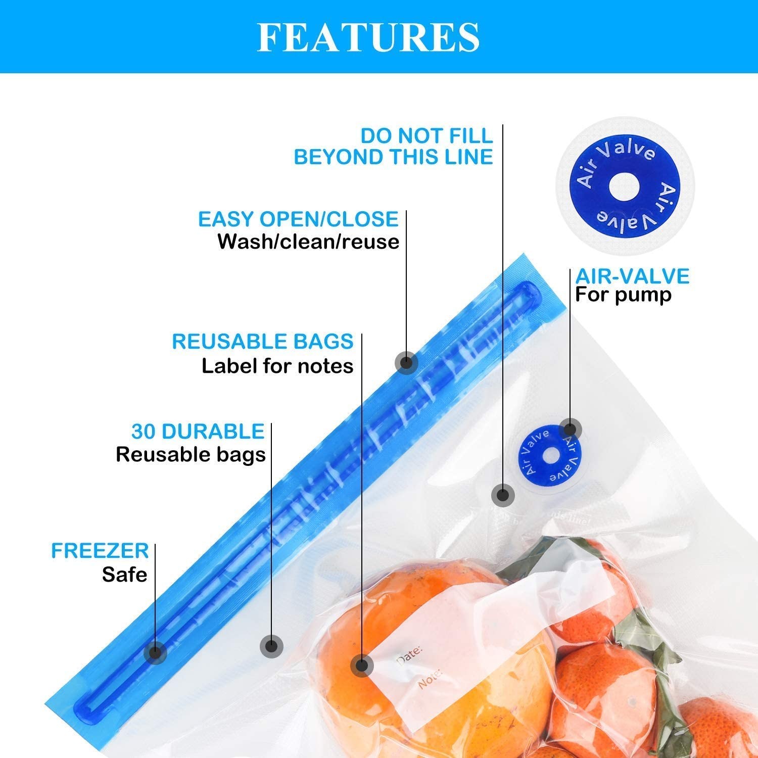 SGS Vacuum Sealer Resealable Food Bags Zipper Composite Packaging Bag