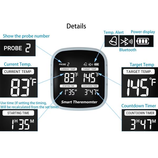 DTH-155 -50 To 300℃ Bluetooth Wireless Smart Digital Meat Thermometer Kitchen Cooking Food Thermometer With 6 Probes