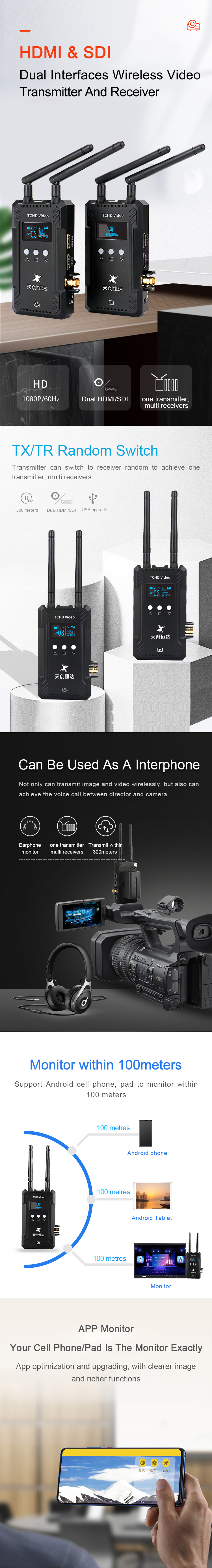 Webcasting SDI HDMI Dual Interface Long Range Wireless Video Transmitter Receiver