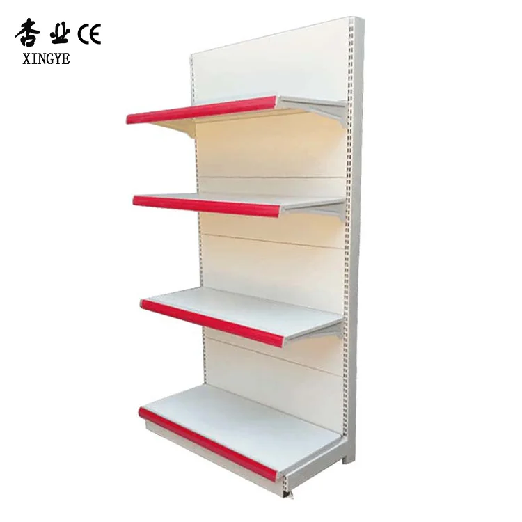 Single Side Wood Gondola Shelving Metal Wood Grain Supermarket Shelf