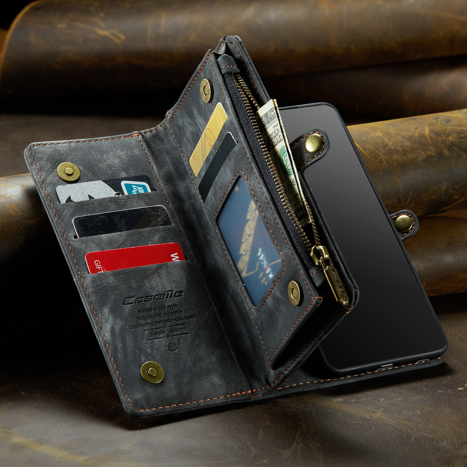 Samsung Compatible CaseMe Leather TPU Phone Cases for Iphone 13 14 Pro Max Card Slot