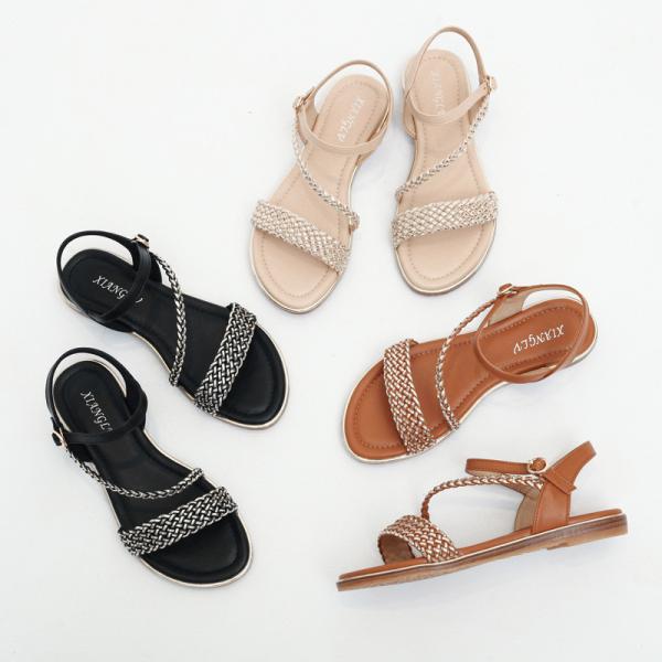 BS170 Fashion Sandals Women'S European And American Rhinestone Cross Strap Back