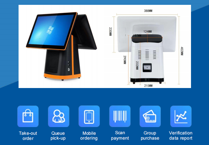 15.6'' Touch Screen Cash Register with Win 10/Android OS and Full HD 1080P Main Display