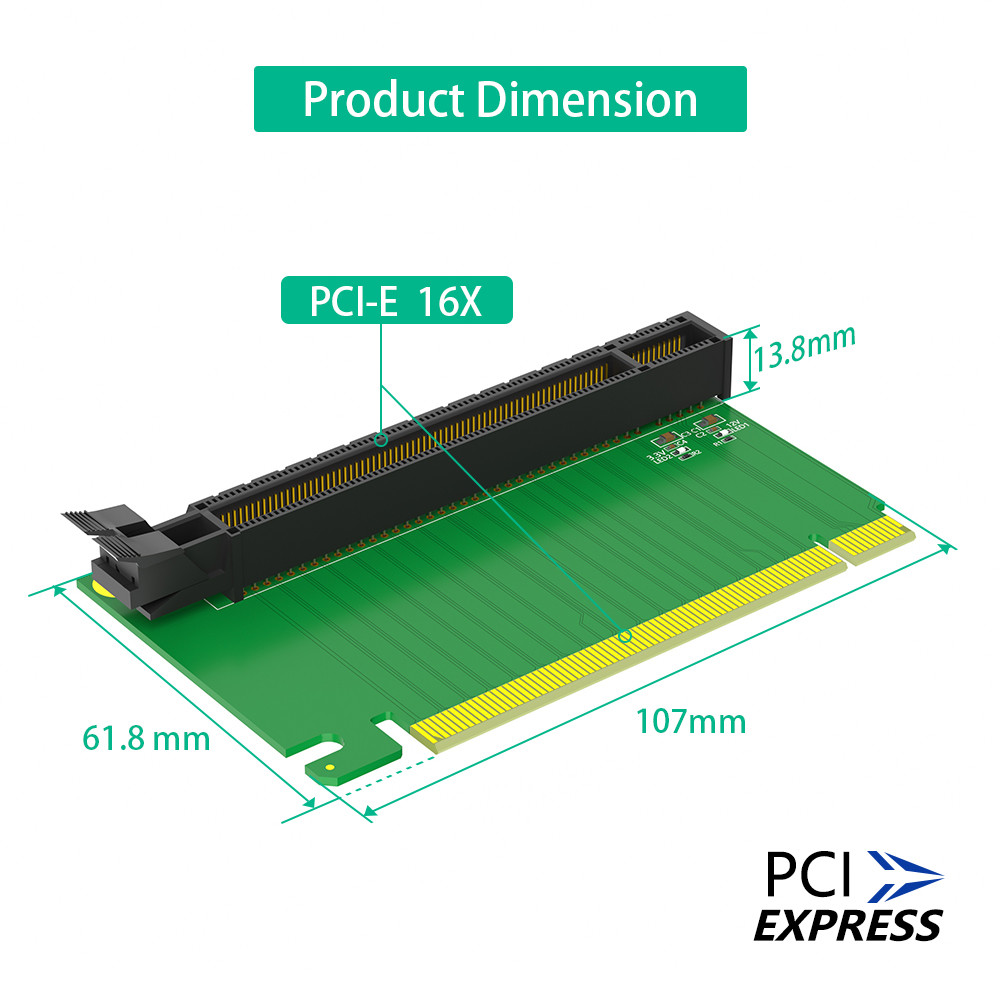 PCI-e 16X 3.0 90 Degree Reverse Male to Female Riser Card Adapter For 2U Server (Installation Direction towards CPU)