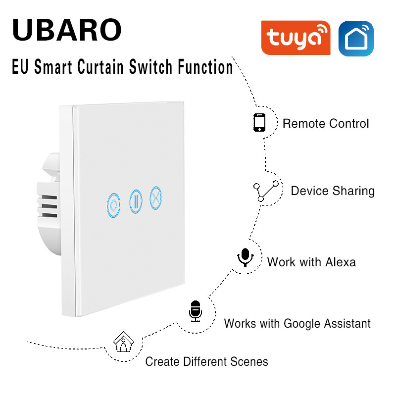 1800W Tuya Curtain Smart Wi-fi Programmable Switch Wall Concealed Installation App Remote Timing Voice Controls