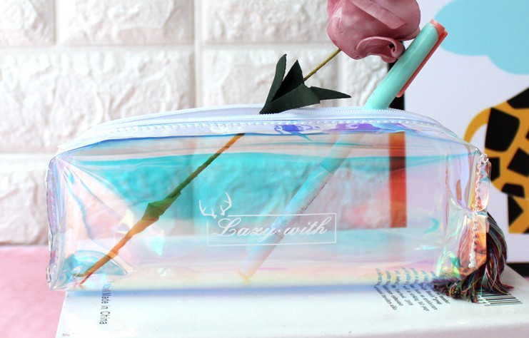 Colorful Transparent Fresh Pen Bag Shining Pen Bag Logo Customized