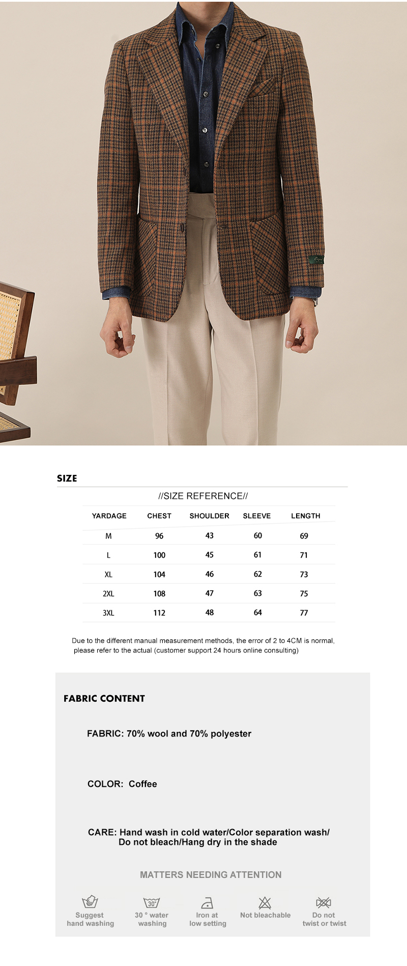 Autumn Winter Fashion End Custom Design Tweed Plaid Men's Jacket Weaving method woven